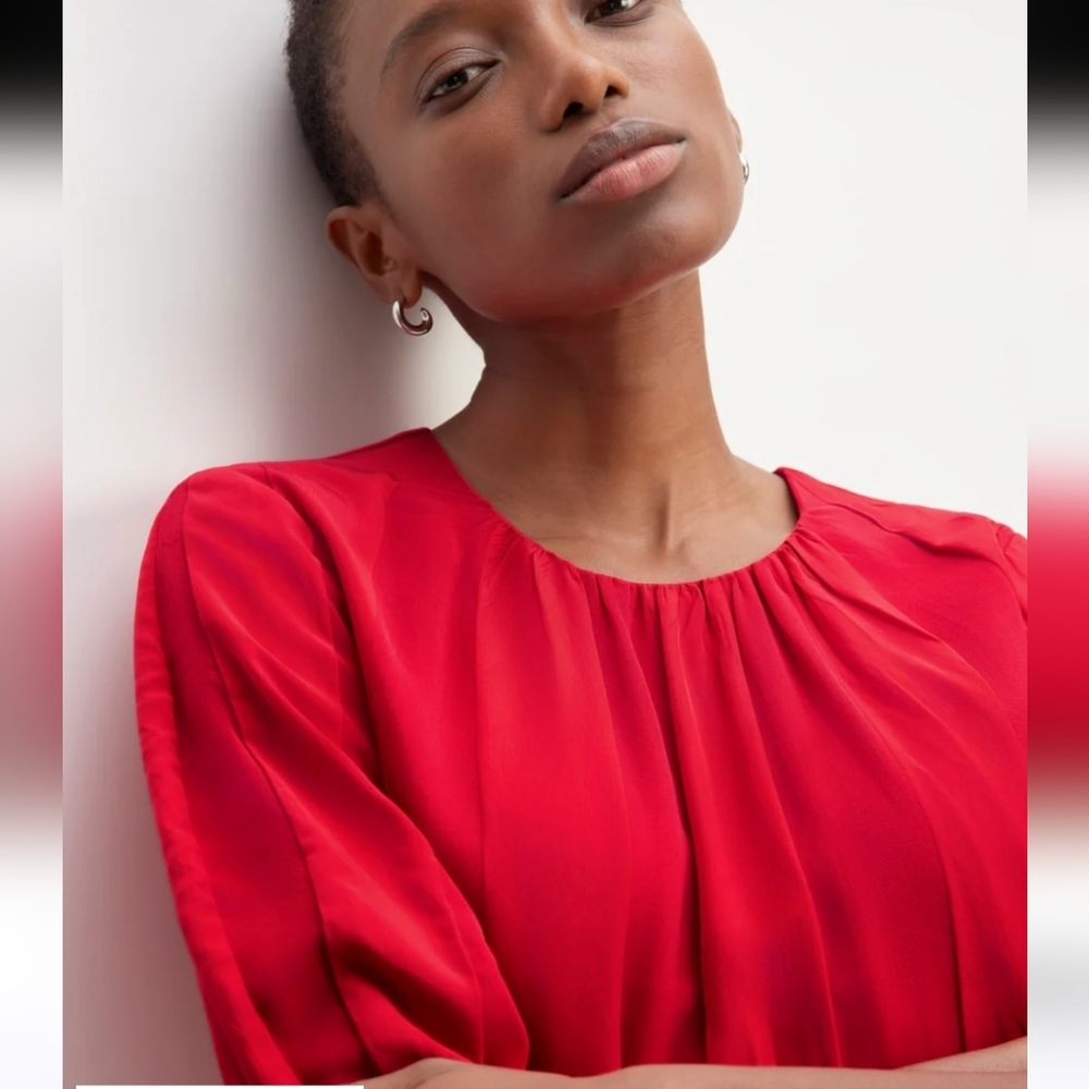 Everlane Crimson Puff-Sleeve Midi Dress - Picture 2 of 4